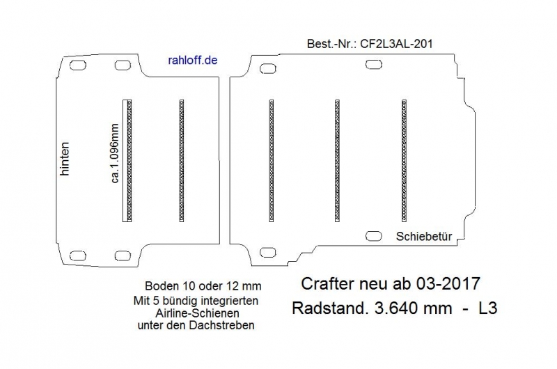 Crafter - MAN TGE Boden mit 5 Ladungssicherungs- Schienen quer L3 Typ 201