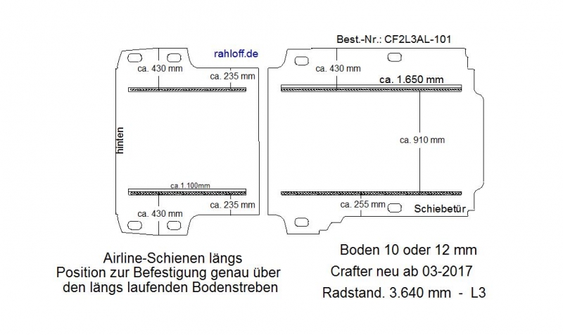 Crafter - MAN TGE Boden mit 4 Ladungssicherungs- Schienen längs L3 Typ 101