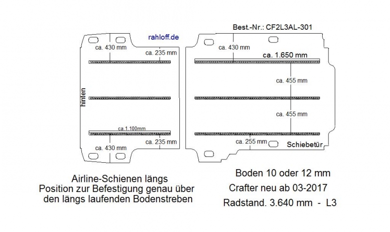 Crafter - MAN TGE Boden mit 6 Ladungssicherungs- Schienen längs L3 Typ 301