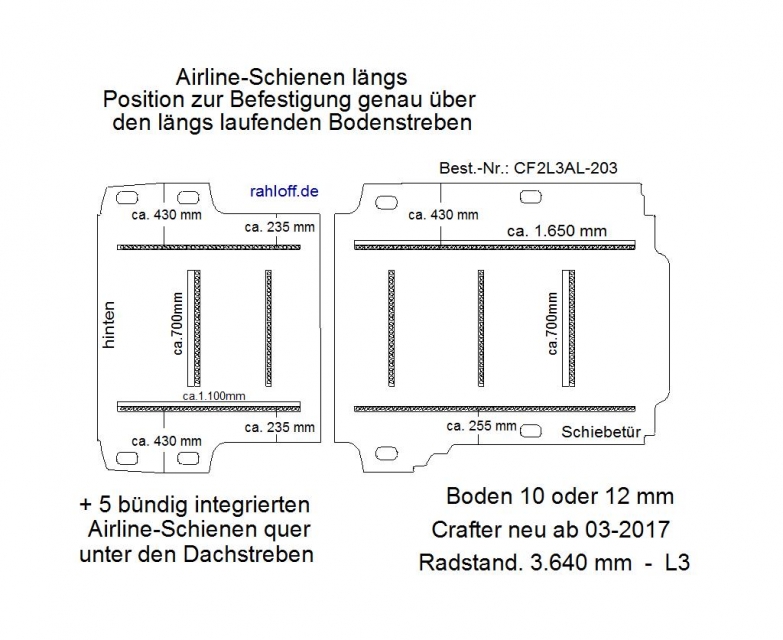 Crafter - MAN TGE Boden mit 9 Ladungssicherungs- Schienen längs + quer L3 Typ 203