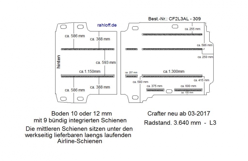 Crafter - MAN TGE Boden mit 9 Ladungssicherungs- Schienen L3 Typ 309