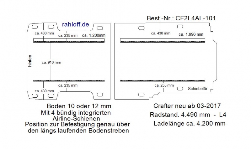 MAN TGE - Crafter Boden mit 4 Ladungssicherungs- Schienen L4 101