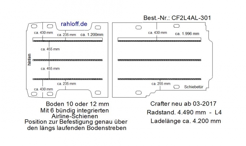 MAN TGE - Crafter Boden mit 6 Ladungssicherungs- Schienen L4 301