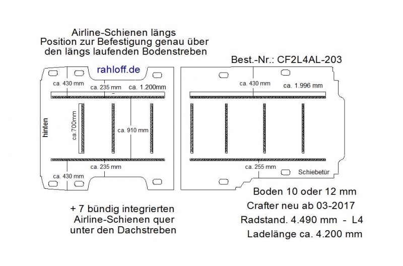 MAN TGE - Crafter Boden mit 11 Ladungssicherungs- Schienen L4 203